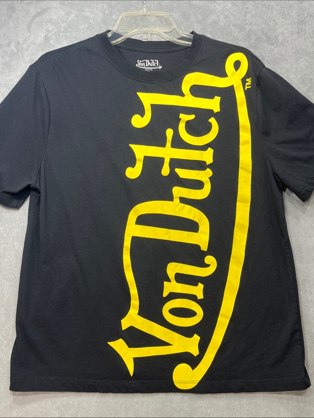 Von Dutch Men's Black Yellow Oversized Logo Graphic T-Shirt Medium Y2K